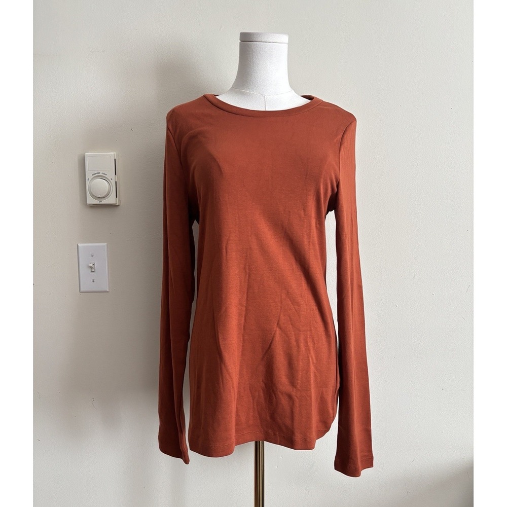 NWT J Crew Slim Perfect Fit Long Sleeve Crewneck Shirt Womens XL Orange Cotton